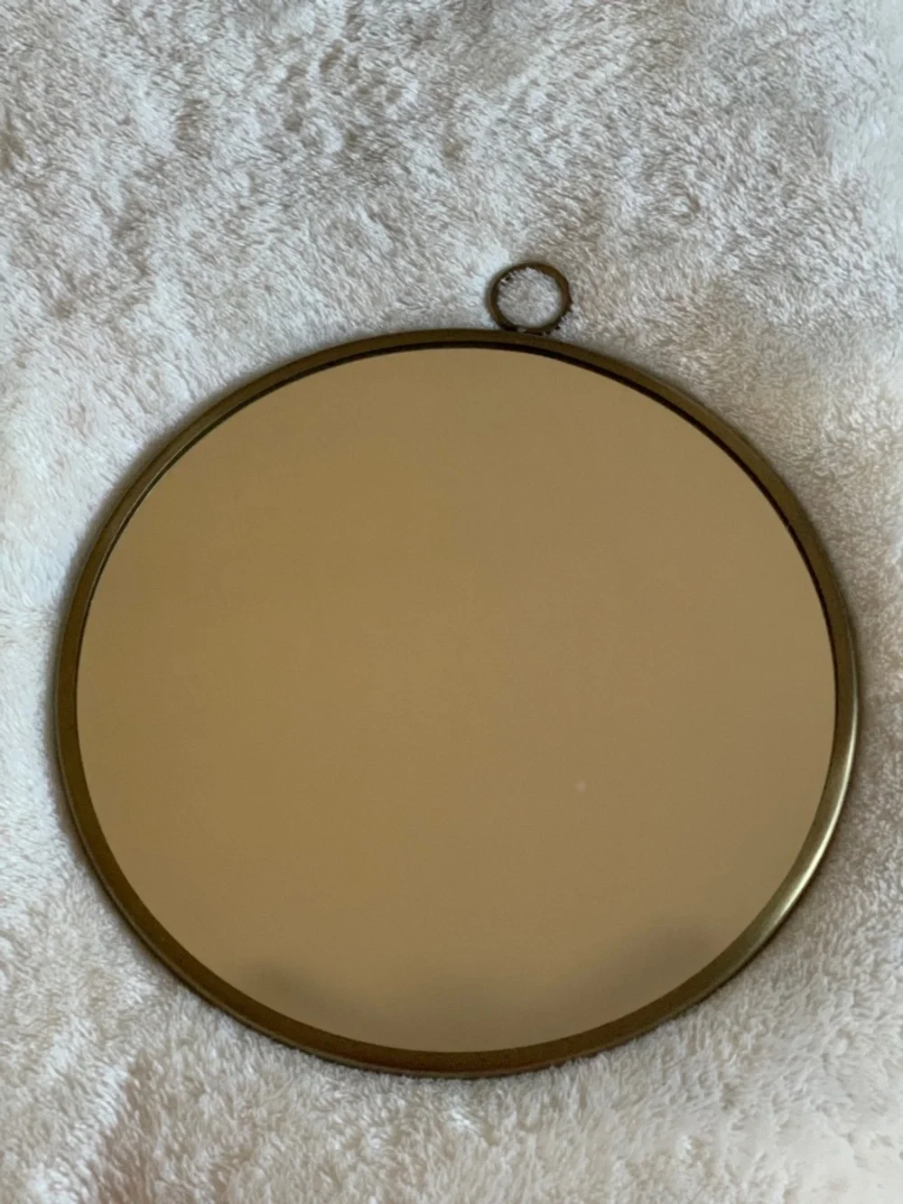 Lacquered Brass Ring Finish Round Wall Mirror 12” x 12”